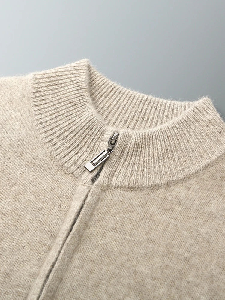 Men's 100% Merino Wool Two-piece Suit Autumn Winter Knitting Zipper Cardigan and Straight-leg Pants Warm Thickened Clothing Sets