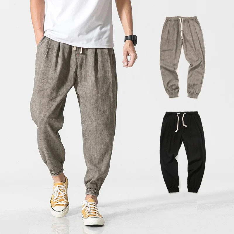 Japanese-Style Retro Streetwear 2026 Summer Men Cotton Linen Sweatpants Trousers Men Casual Harem Pants Breathable Men Joggers