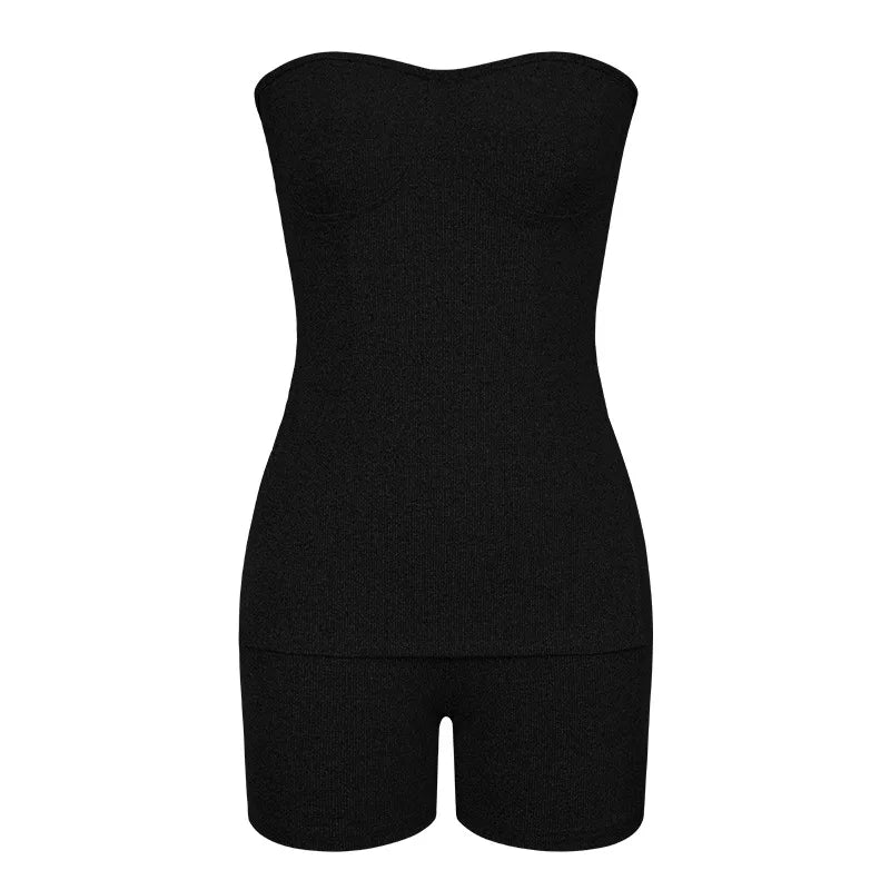 Sexy Solid Slim Suit For Women Fashion Strapless Side Split Top Elastic Waist Package Hip Shorts Two Piece Set 2026 Summer New