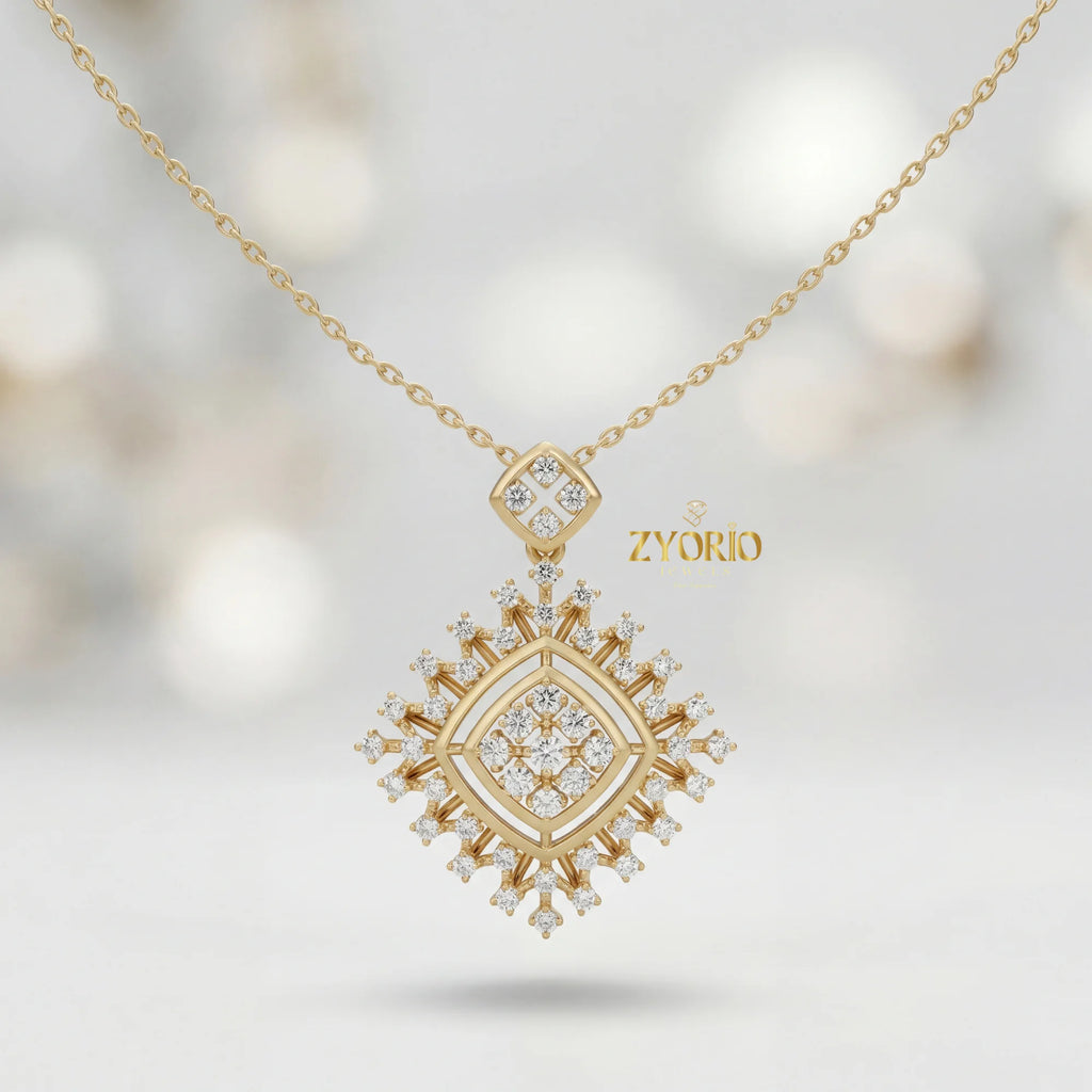 Silver Geometric Lab Grown Diamond Pendant Gold Plated Modern Sustainable Luxury Necklace for Women Engagement Wedding Party