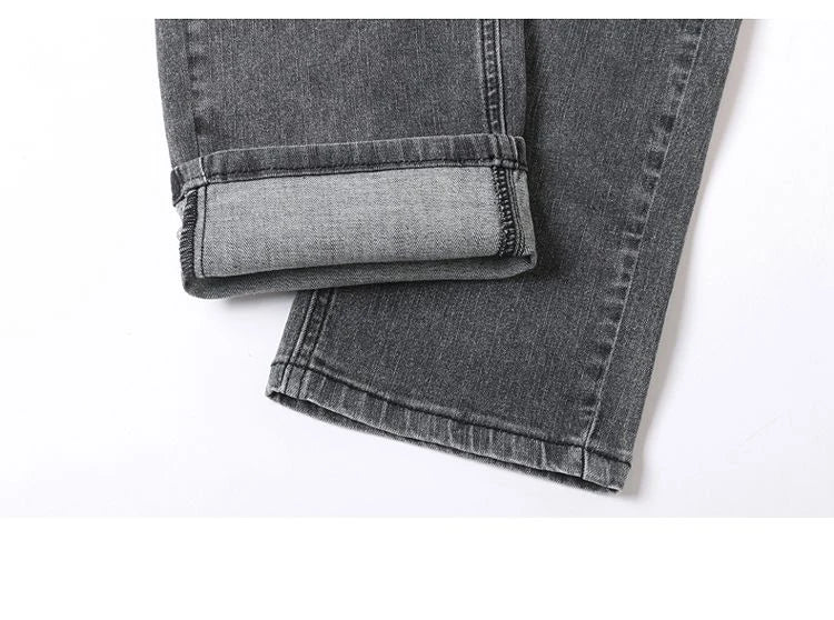 Men's Slim Jeans Korean Fashion Elastic Straight Casual Denim Pants Comfortable Work Male Spring Autumn Trousers Black Gray