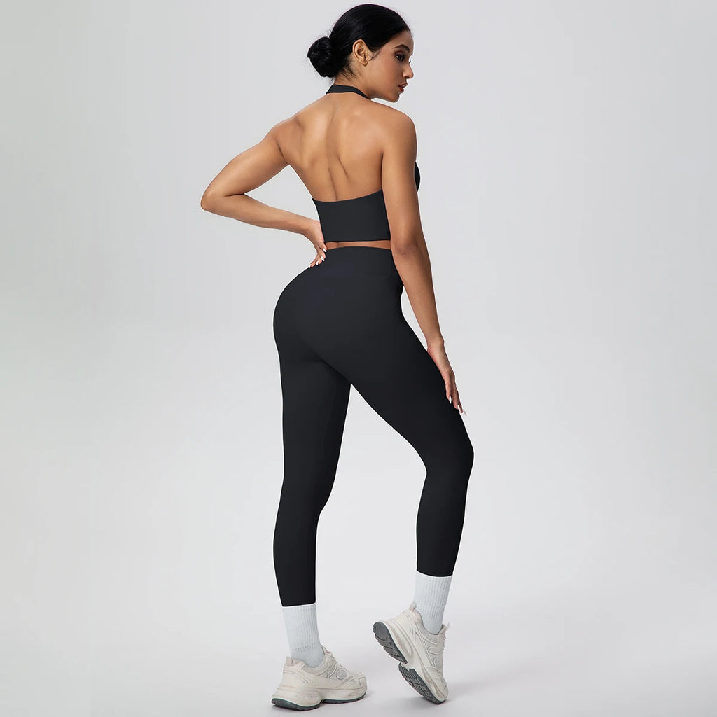 2PCS/set Yoga Set for Woman's Sexy Backless Halter Bra Sports Top Quick Drying Legging Summer Gym Fitness Pants Yoga Set