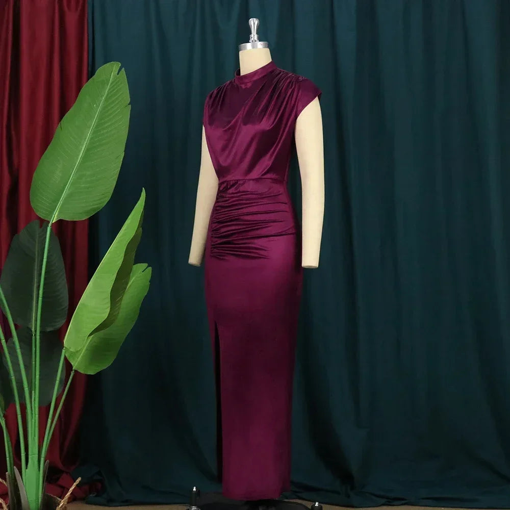 Customized Customized European and American Women's New Colored Satin Zipper Split High Grade Dress Long Floor Length Dress
