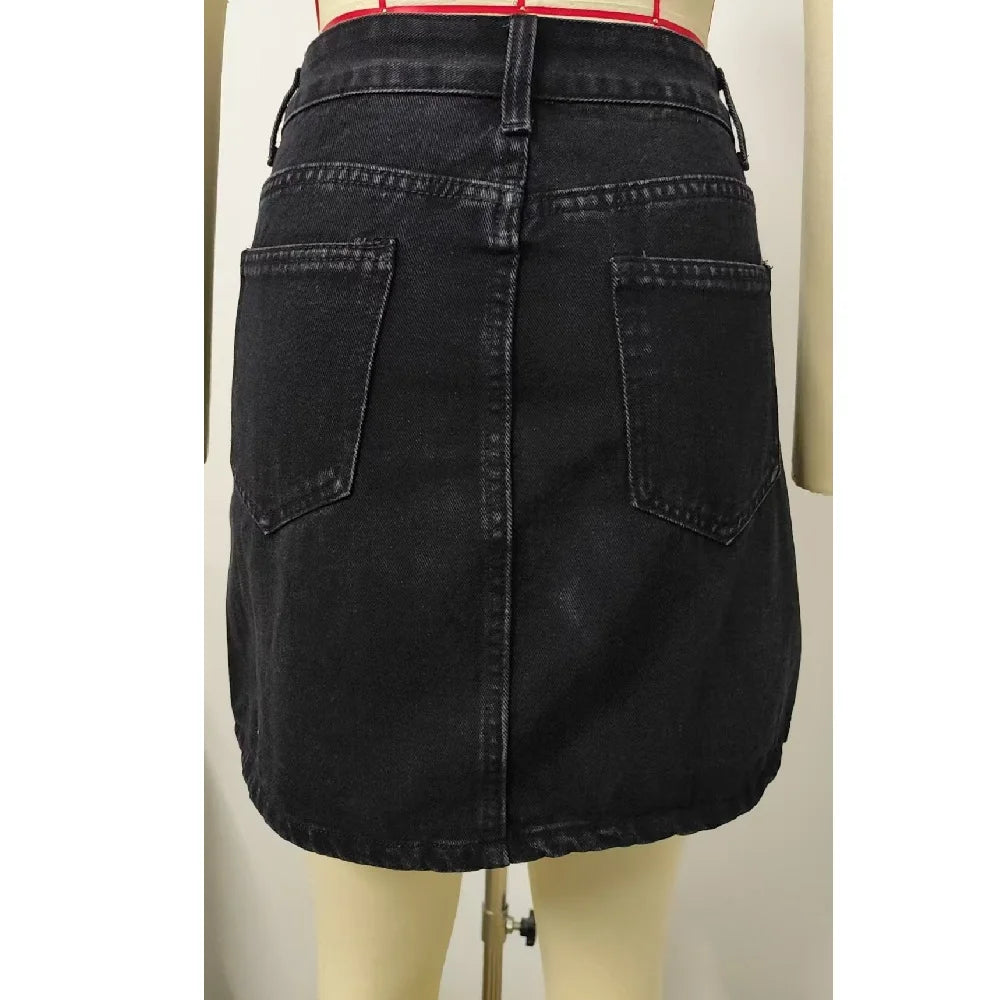 Women Summer Denim Skirts Solid Color Straight Jeans Mini Skirt