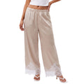 Lace Trim Wide Leg Pants for Women Casual Loose Stain Elastic Waist Trousers 90s Streetwear Y2K Coquette Bottoms