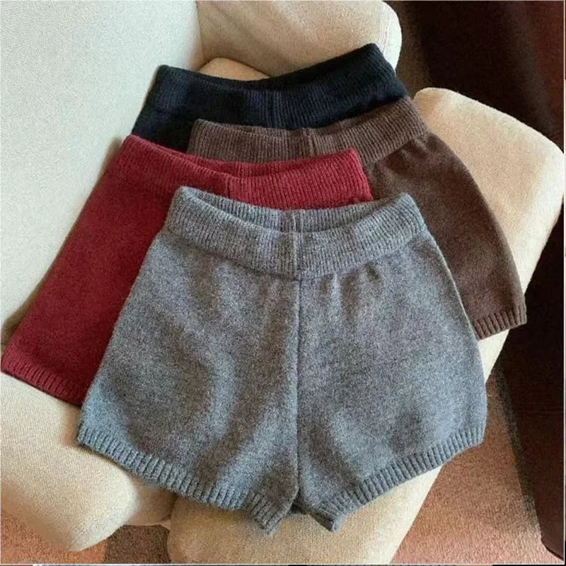 Women High Waist A-Line Shorts Thin Knit Sports Shorts For Women Casual Running Slim Bodycon Trousers 2025 Autumn Winter