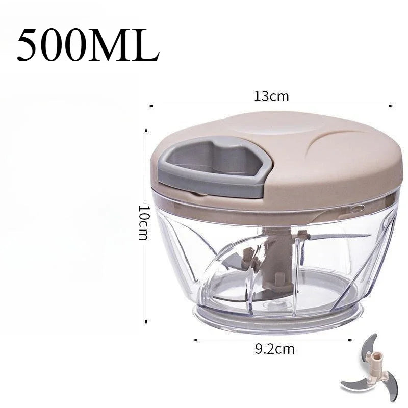 Manual Garlic Chopper & Vegetable Slicer – 500/1000 ml Fruit Crusher, Kitchen Blender & Meat Grinder