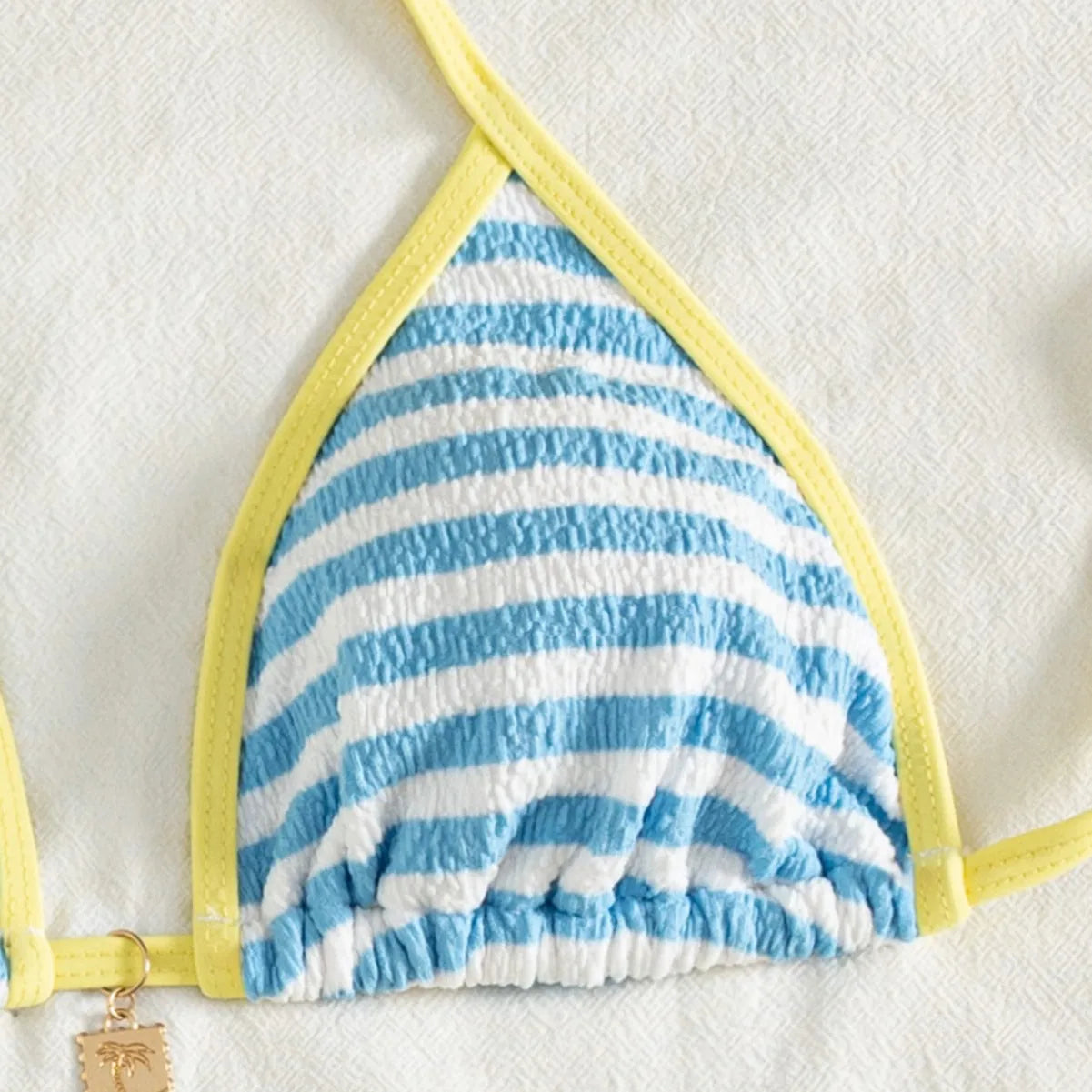Women 3 Piece Striped Bikini Set Halter Triangle Top High Cut Thong Drawstring Shorts Summer Beach Swimwear Bathing Suit