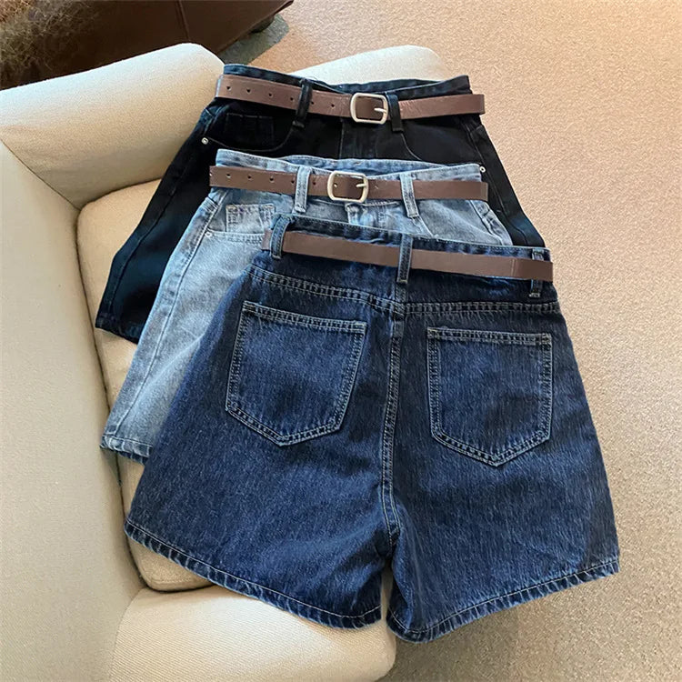 New Women Summer Denim Shorts Casual A Line Hot Pants Casual Trend Denim Shorts High Waist Simple Loose Wide Leg Denim Pants