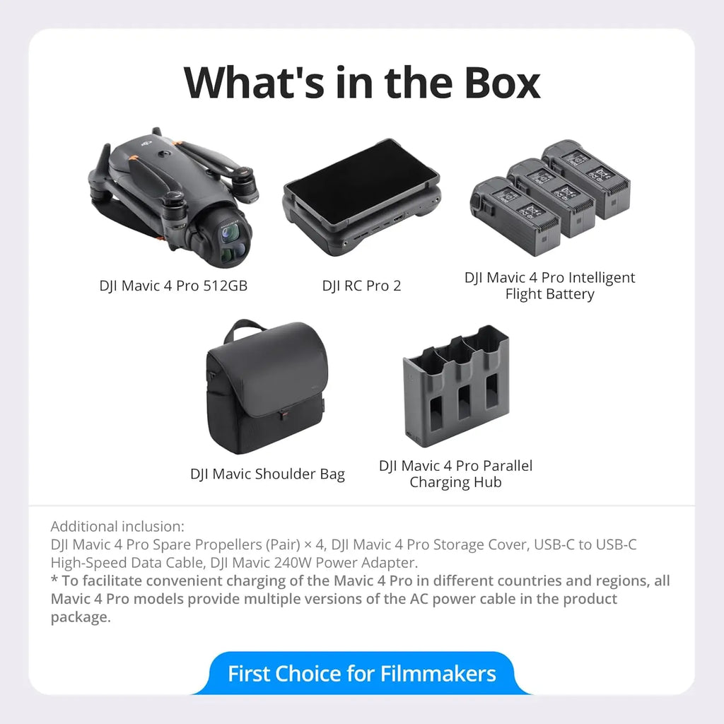 Refurbished DJI Mavic 4 Pro Flagship Tri-Camera Drone with 100MP 4/3 CMOS Hasselblad Camera, 30km/18.6mi Video Transmission, 51-Min Max Flight Time, Charging Hub, and More