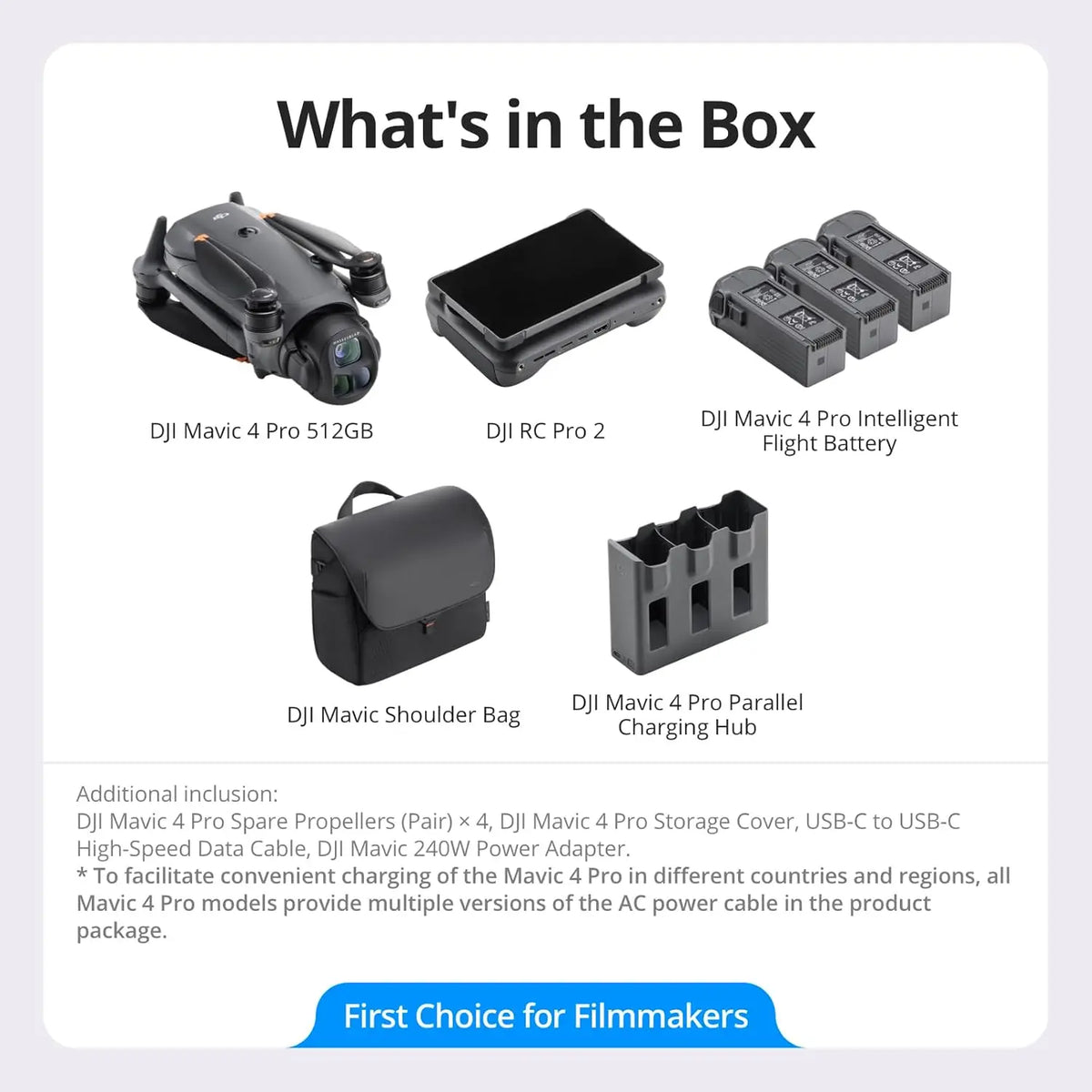 Refurbished DJI Mavic 4 Pro Flagship Tri-Camera Drone with 100MP 4/3 CMOS Hasselblad Camera, 30km/18.6mi Video Transmission, 51-Min Max Flight Time, Charging Hub, and More