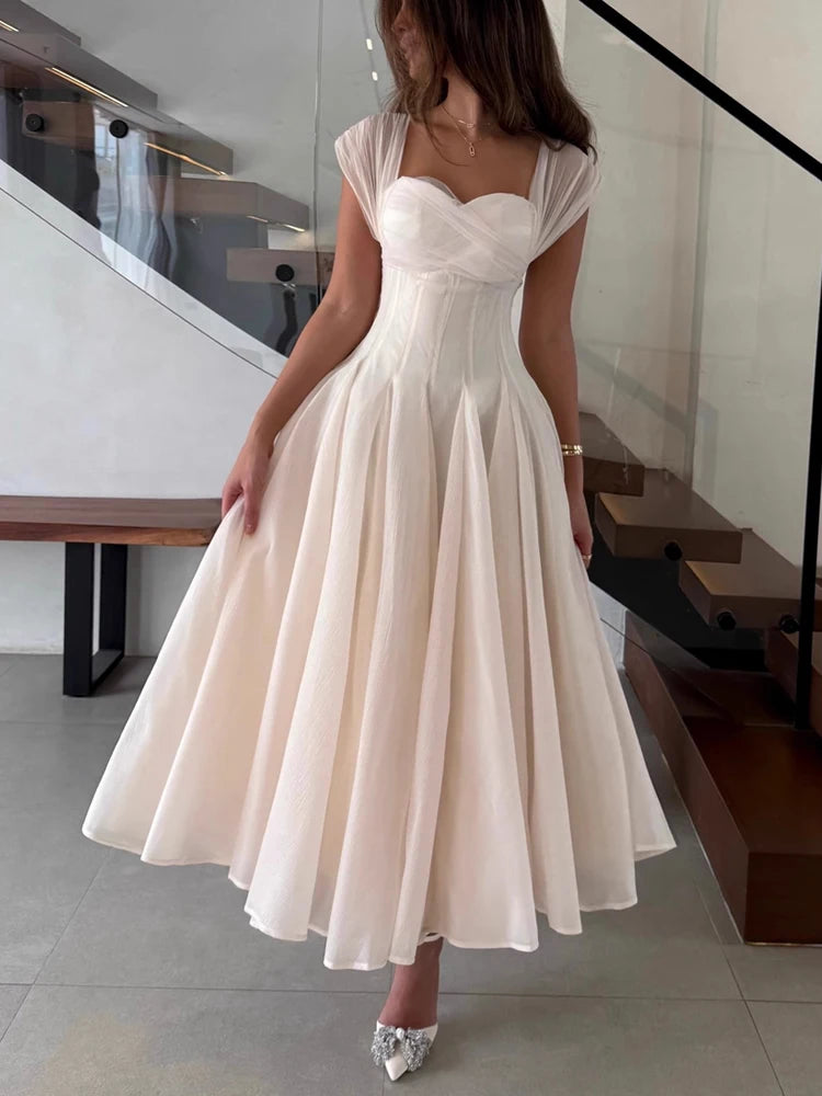 Women Fashion Backless High Waisted Ball Dress Elegant Christmas Party Long Dresses 2025 Sexy Square Neck Sleeveless Mesh Dress