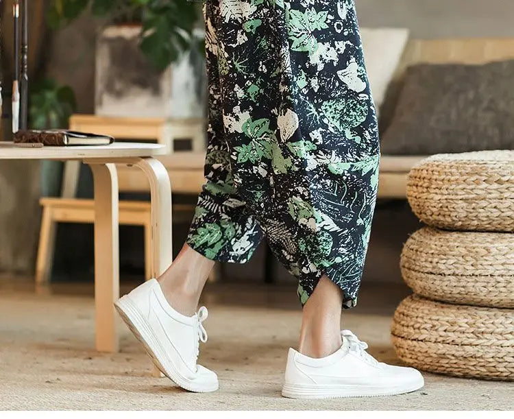 Men's Casual Cotton Linen Seven-Foot Pants Summer plus Size Lantern Loose Fit Shorts Harlan Style Comfortable Breathable Leis...