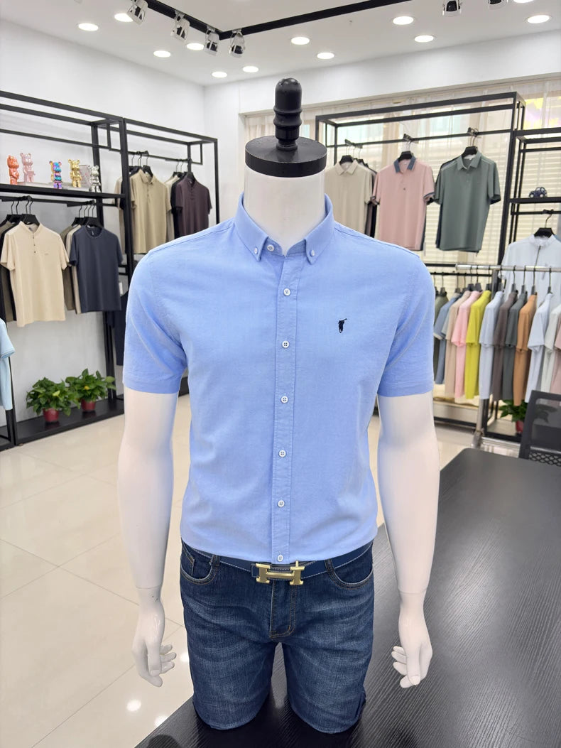 100% cotton short sleeve shirt summer classic solid color luxury brand Paul embroidery fashion business golf casual men's wear