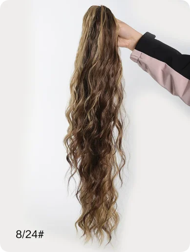 Black White Ombre Claw Clip Ponytail Hair Extensions Wavy Synthetic High Ponytail Hairpiece For Women