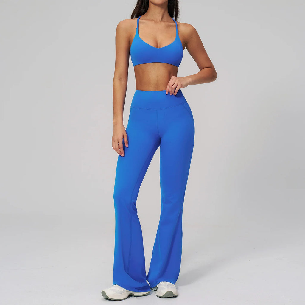 2PCS Flared Pants Yoga Set Women's Tracksuits Gym Fitness Outfits Sports Sets Female Shockproof Sports Bra Yoga Workout Clothes