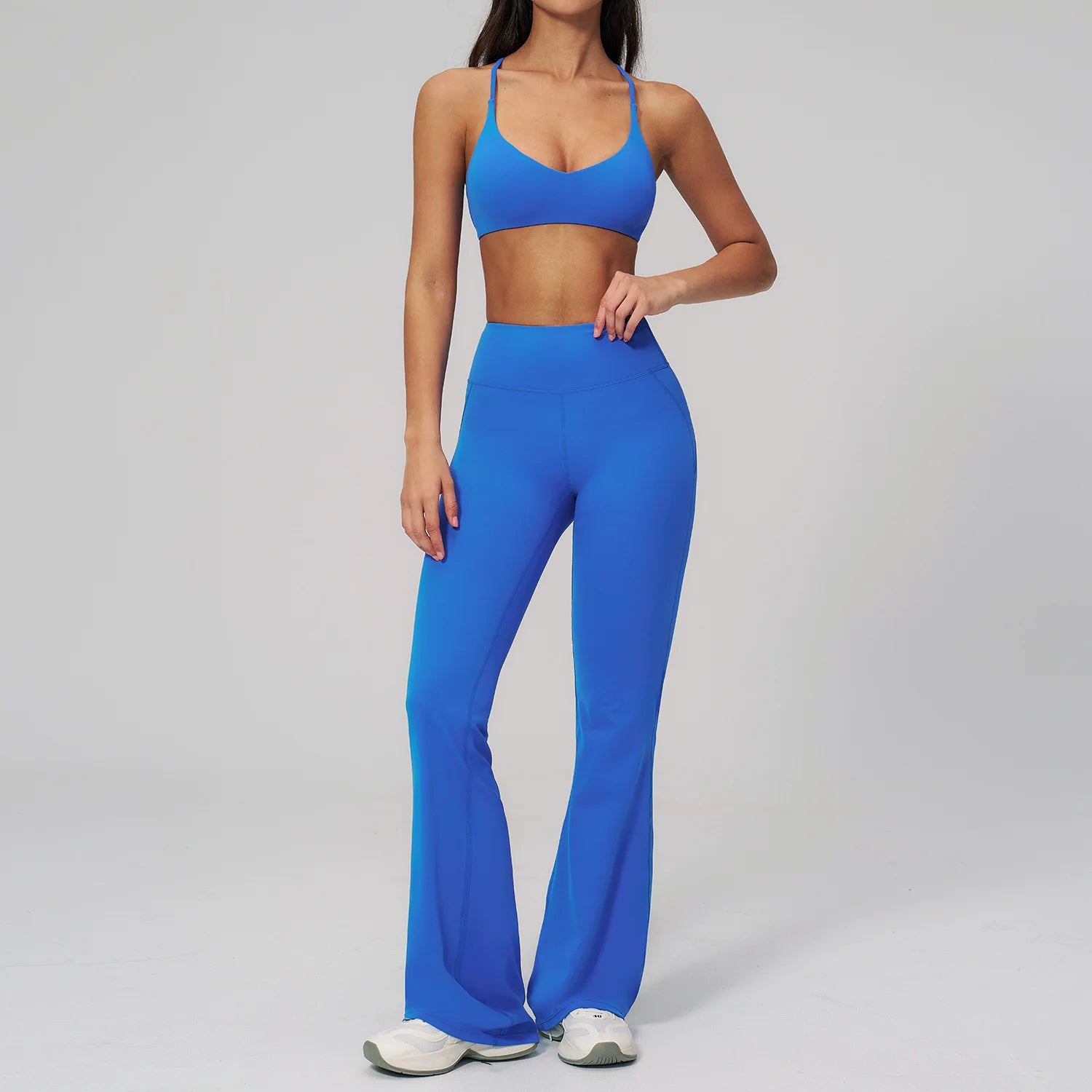 2PCS Flared Pants Yoga Set Women's Tracksuits Gym Fitness Outfits Sports Sets Female Shockproof Sports Bra Yoga Workout Clothes