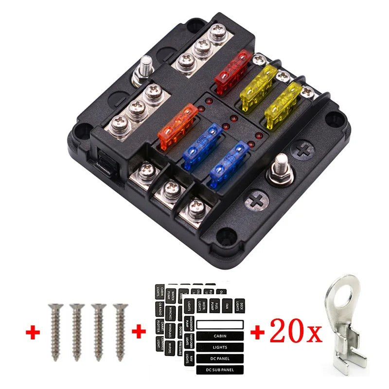 Universal Automotive Car Air Conditioning 1 Way Fuse Box Small Fork Bolt Fuse Holder 60V 36V 24V 12V Fuse Base 100A Black ANS-H2