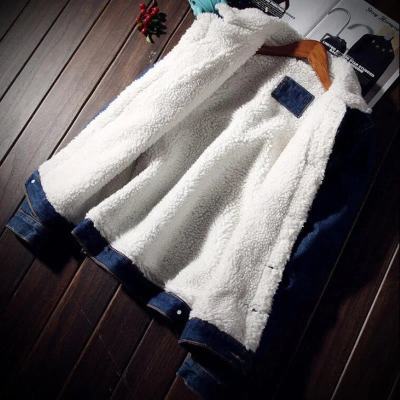 Denim Jacket Men Winter Streetwear Fashion Turn Down Fur Collar Windbreaker Cowboy Jackets Men's Outwear Hip Hop Jeans Coats 6XL