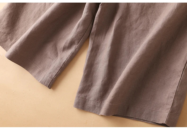 Casual Linen Wide Leg Short Pants Women Summer Loose Fit Thin Cotton Linen Five-Point Pure Color Versatile High Waist Shorts