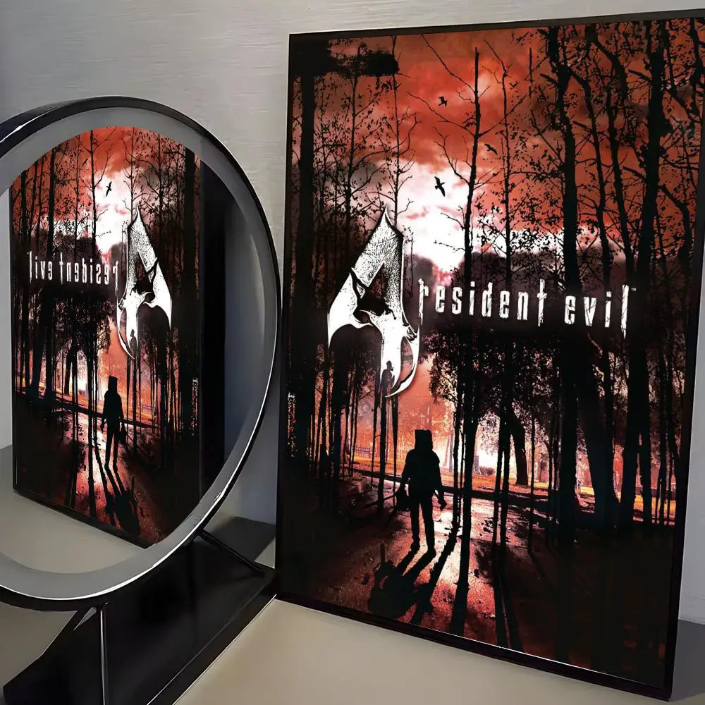 R-Resident Evil Game Poster Home Living Bed Room Bar Hallway Sticky Wall Art Printing Aesthetic Decor
