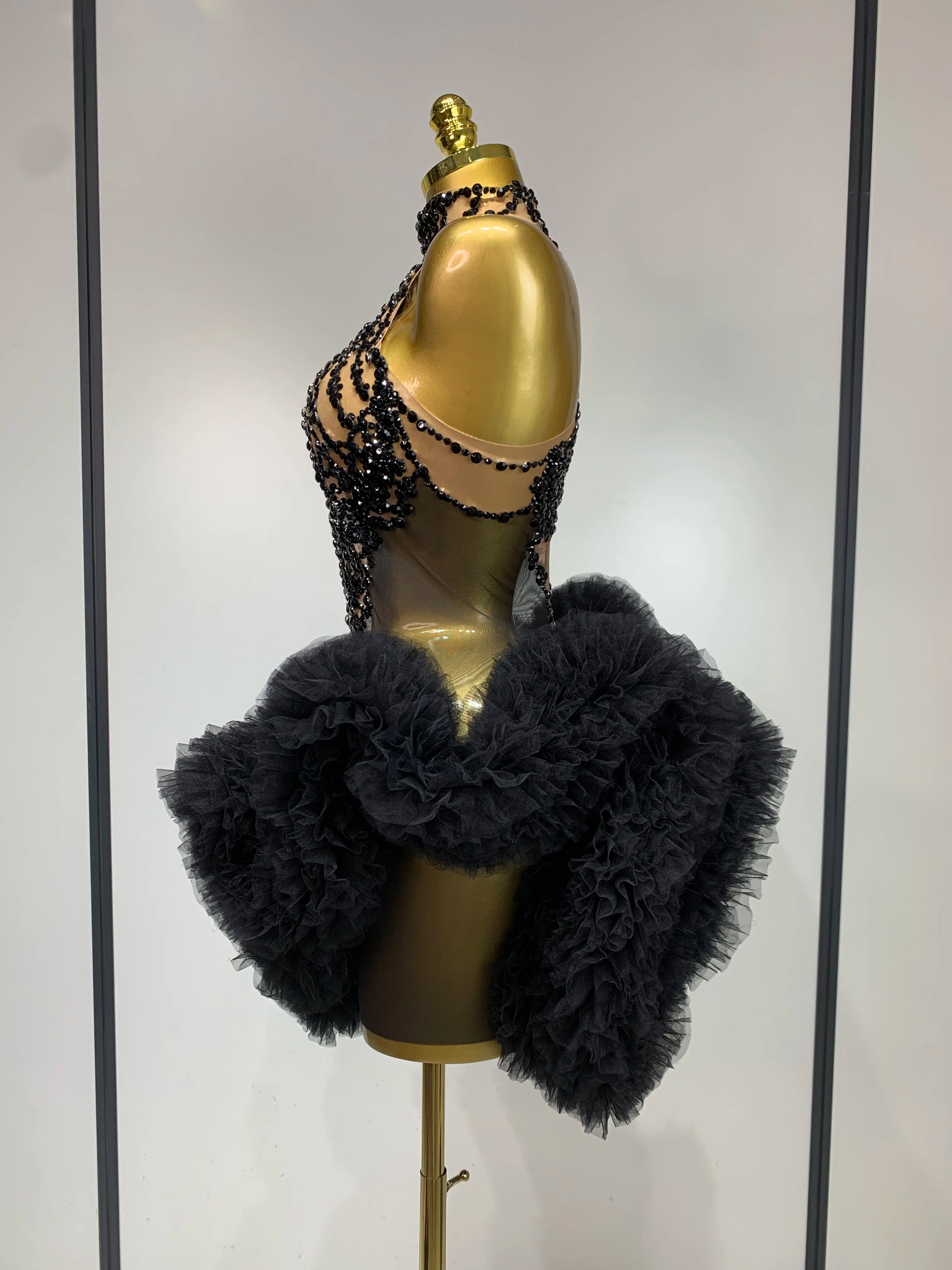 Luxury Women Sexy Sparkly Rhinestone Sleeveless Mesh See Through Bodycon Mini Birthday Dress Evening Party Performance Costume