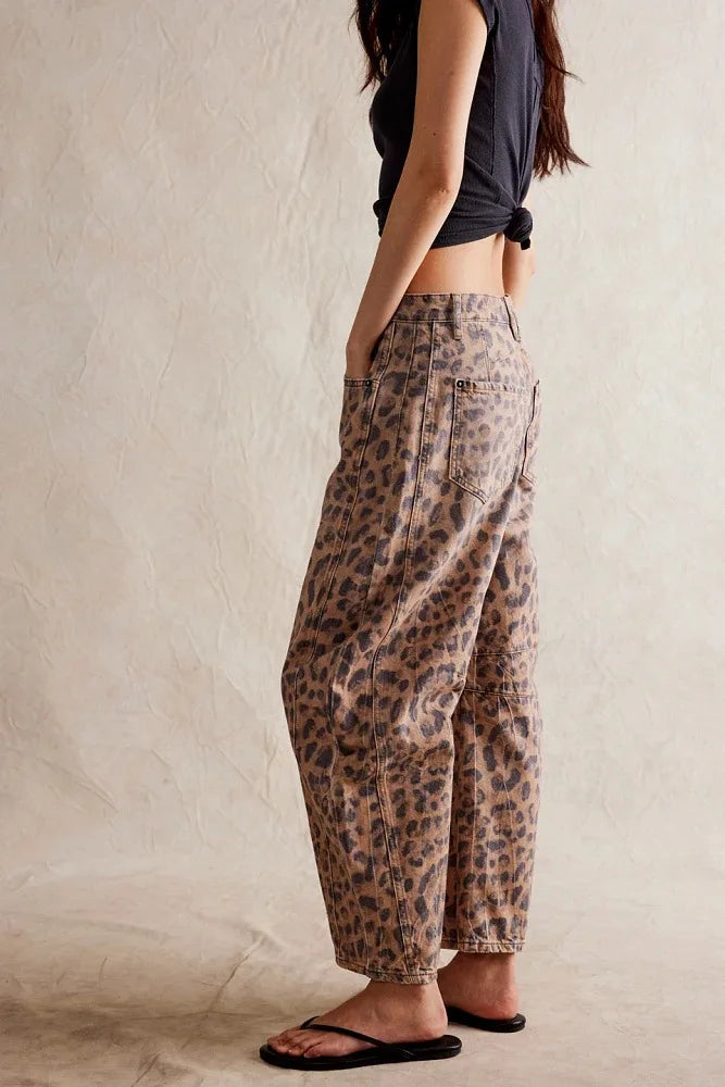 Cotton Denim Long Jeans for Women Trousers Casual High Waisted Jeans Cropped Pants Spring Summer Boho Beach Ladies Baggy Jeans