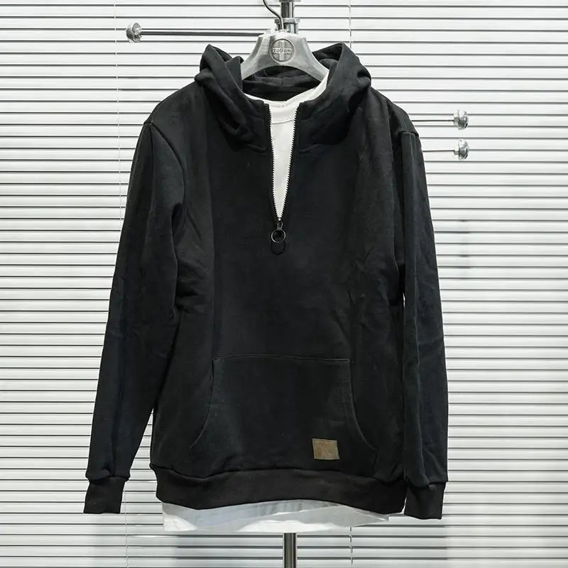 Loose Fit American Style Hoodie Sweatshirt Half Zip Men's Spring Autumn Casual Wear Long Sleeve  Color Youth Fashion
