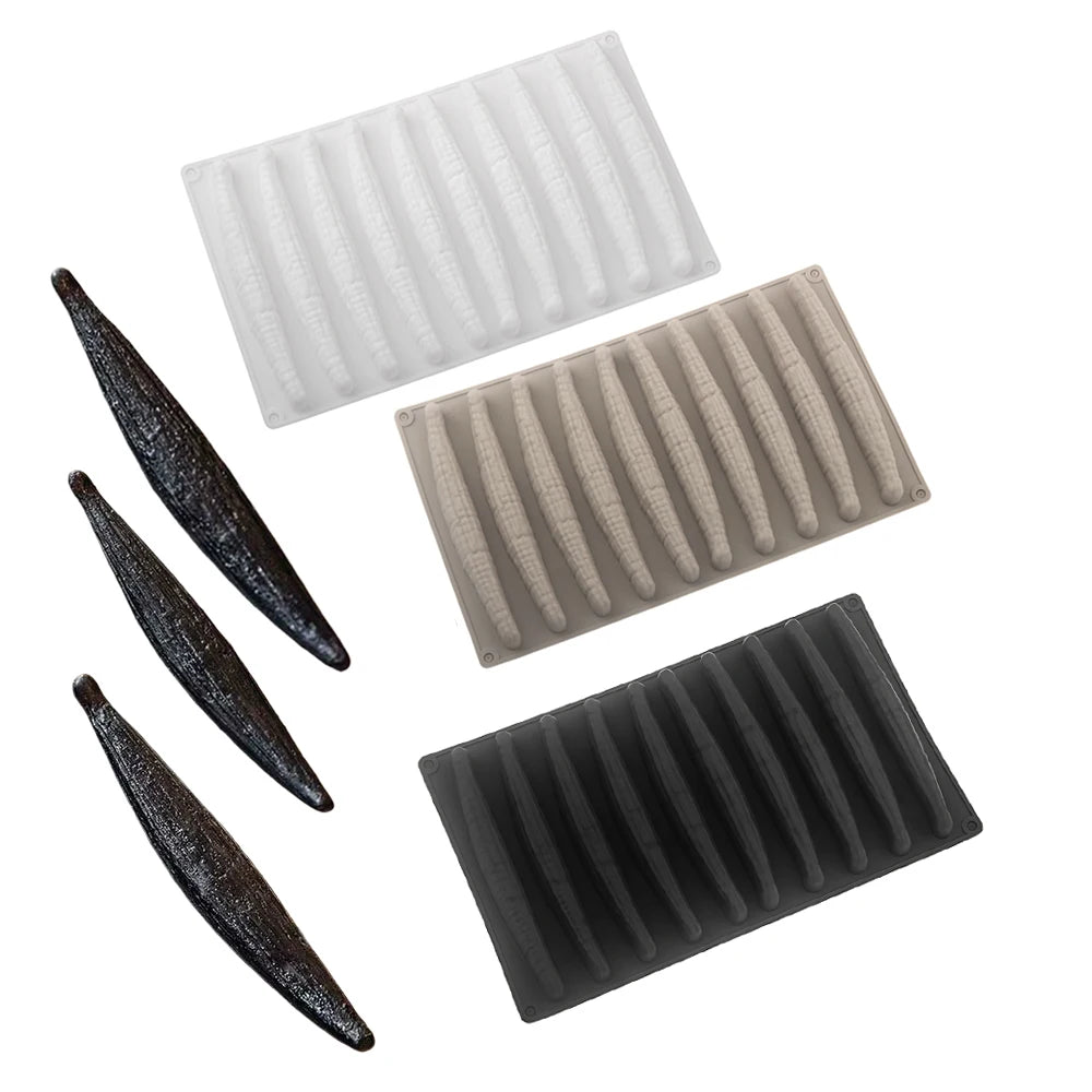 1 or 6 or 10-Cell Vanilla Pod Design Chocolate Mold Dessert Baking Tools Kitchen Silicone Bakeware Food Grade Cake Mould