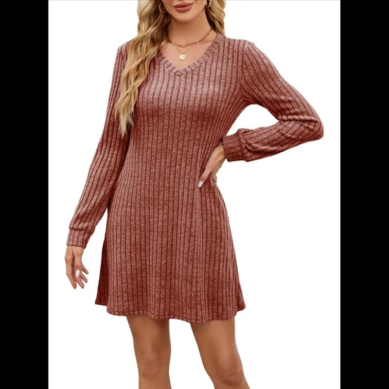 Women's Dress Casual V Neck Long Sleeve With Pockets Fashion Elegant Party Vacation Beach Summer Spring