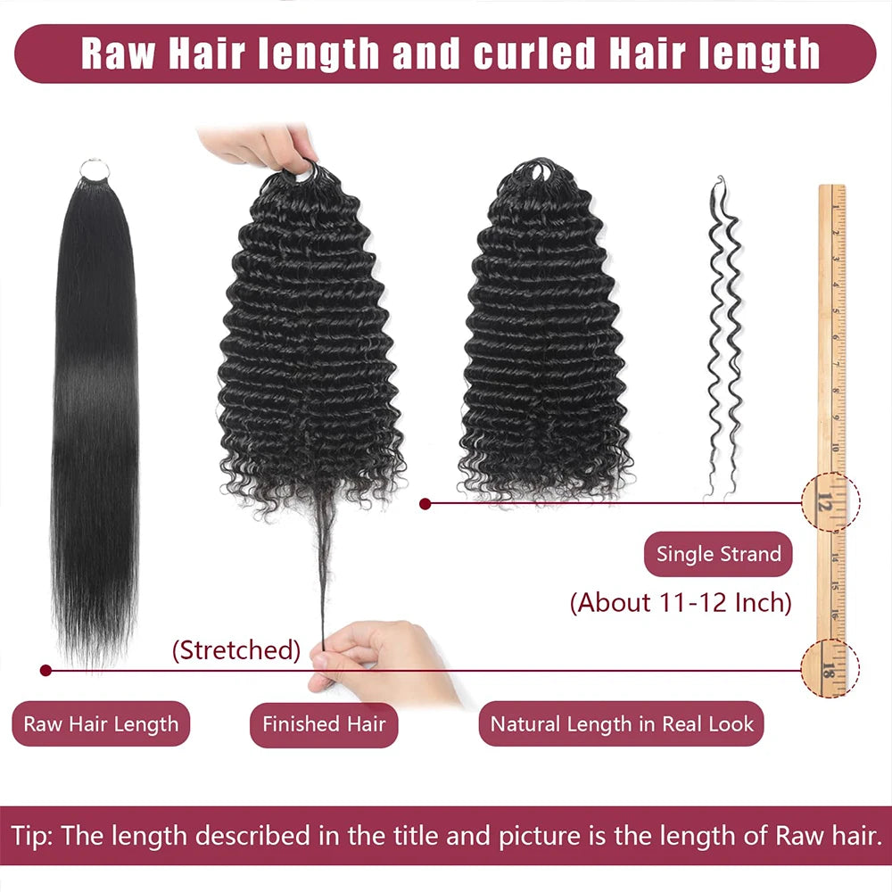 Deep Wave Crochet Human Hair For Boho Braiding Curly Invisible Knot Pre Separated Knotless Raw Crochet Human Hair Extensions