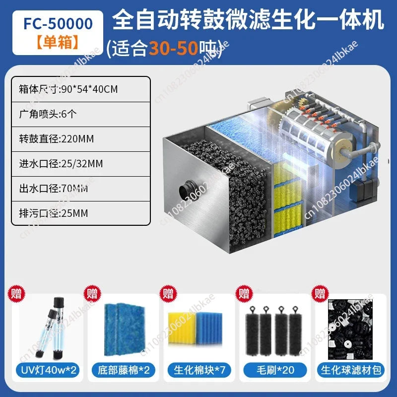 Aquaculture Drum Filter Stainless Steel Micro Screen Pond Water Recirculation Waste Remover Strainer