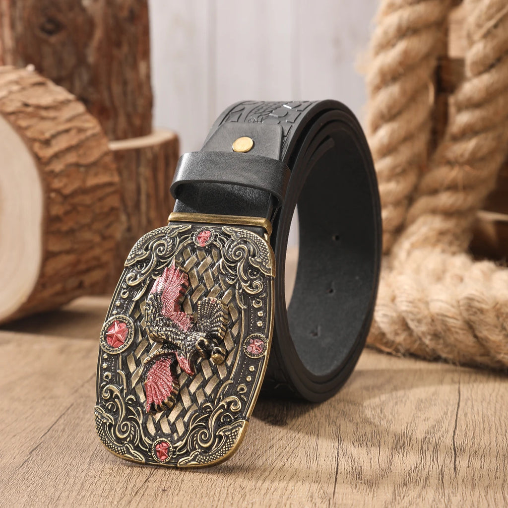 A Western-style denim belt in retro style - made of PU material - suitable for both men and women - pairs well with jeans
