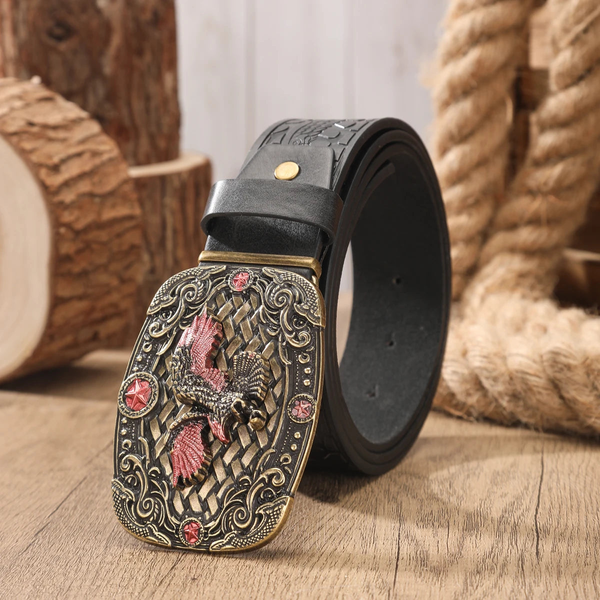 A Western-style denim belt in retro style - made of PU material - suitable for both men and women - pairs well with jeans
