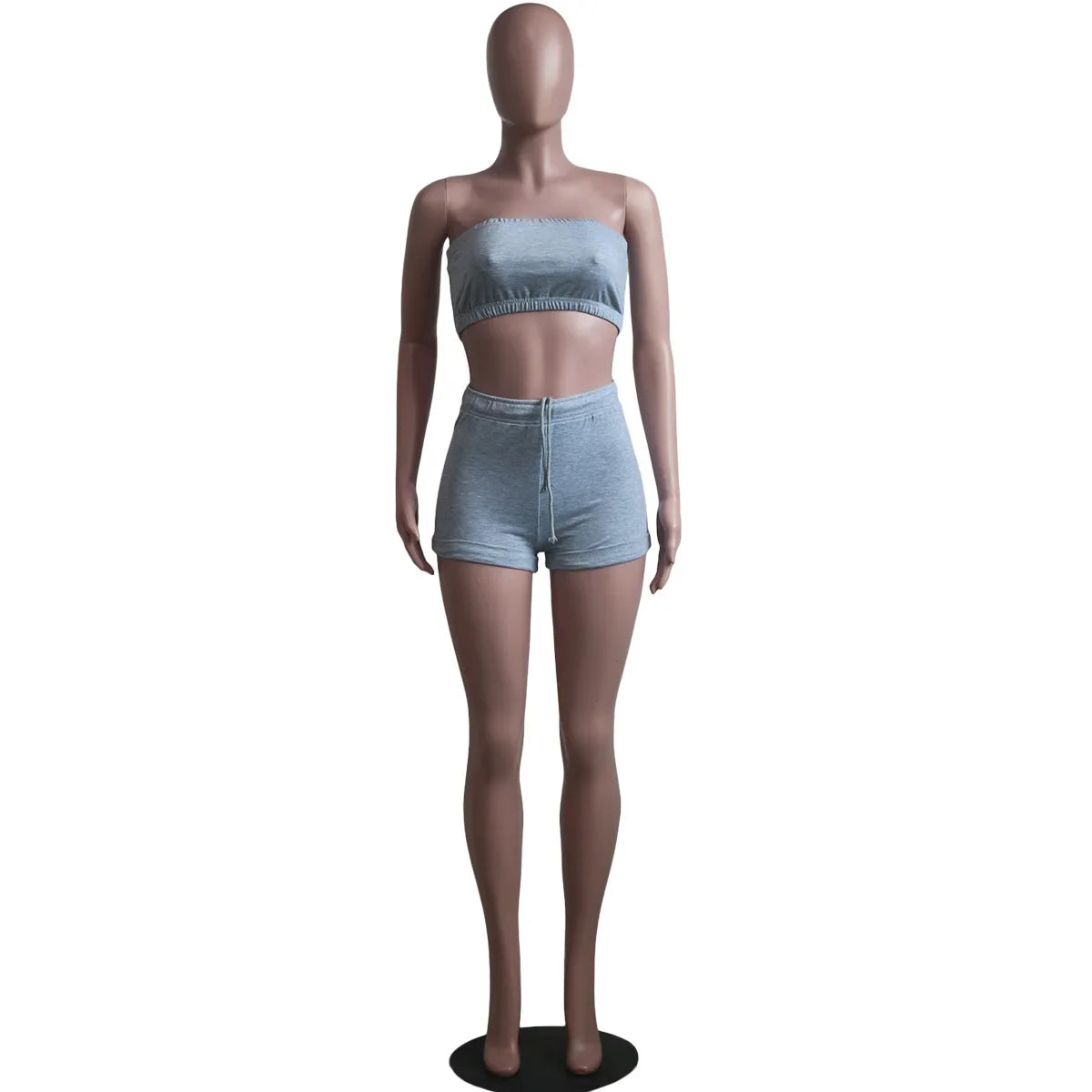 Thin Summer New Solid Color Lace Up Tracksuits Women Sleeveless Backless Tube And Shorts Two Piece Sets Casual 2pcs Outfits