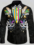 Mardi Gras Men's Carnival Faux Collar and Suit Design Mask with Feathers Shirt Button Up Shirt Long Sleeve Fashion Spring Fall