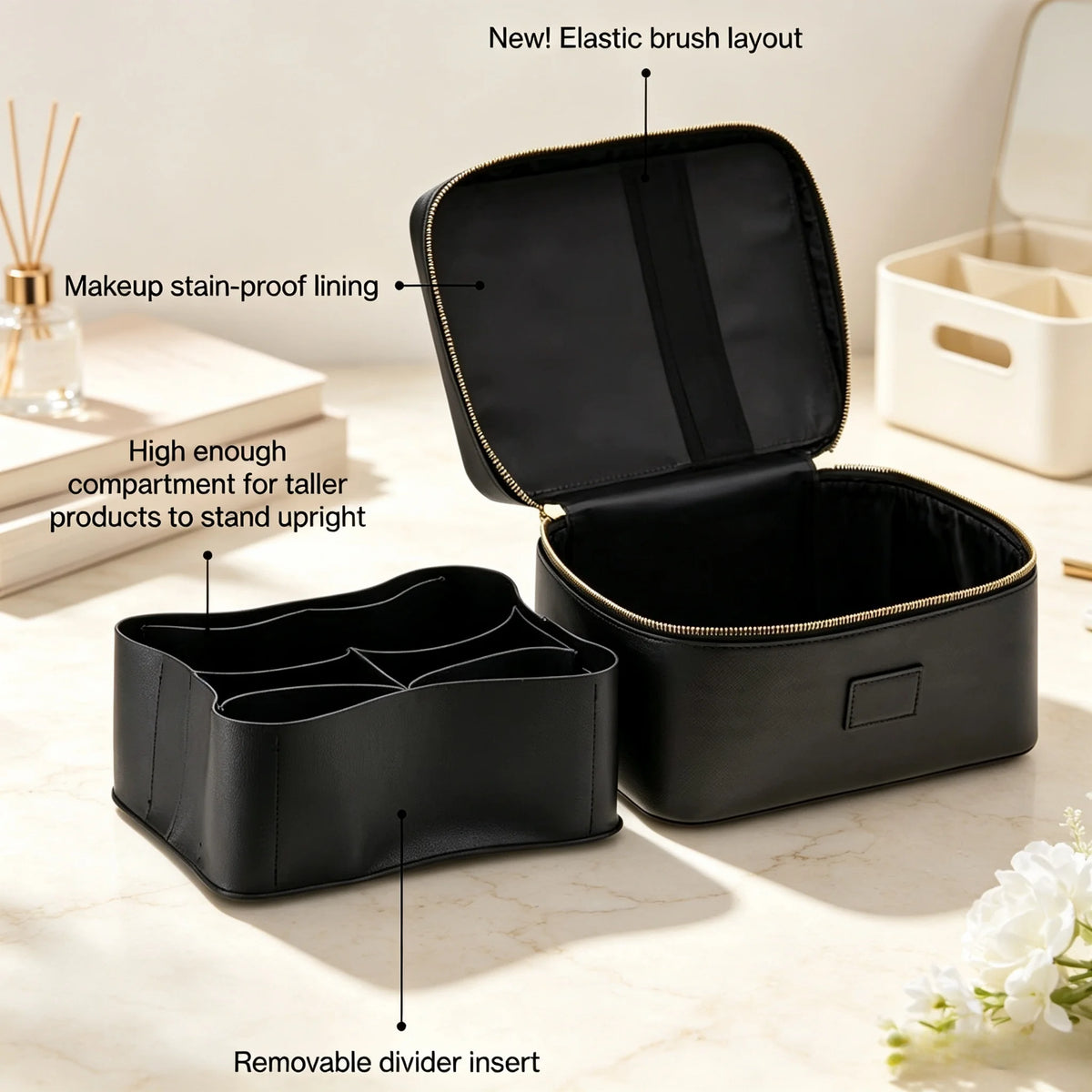 Customized Name PU Leather Cosmetic Bag with Zoned Storage and Large Capacity Travel Toiletry Bag for Autumn Winter New Arrivals