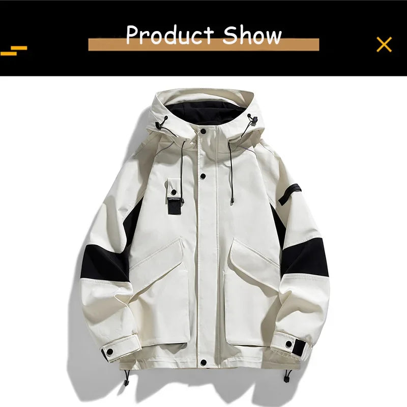 2026 Men Spring Autumn Outdoor Leisure Cargo Hooded Jacket Men Hiking Sport Windbreak Fashion Pocket Loose Jacket Coat Male Hots