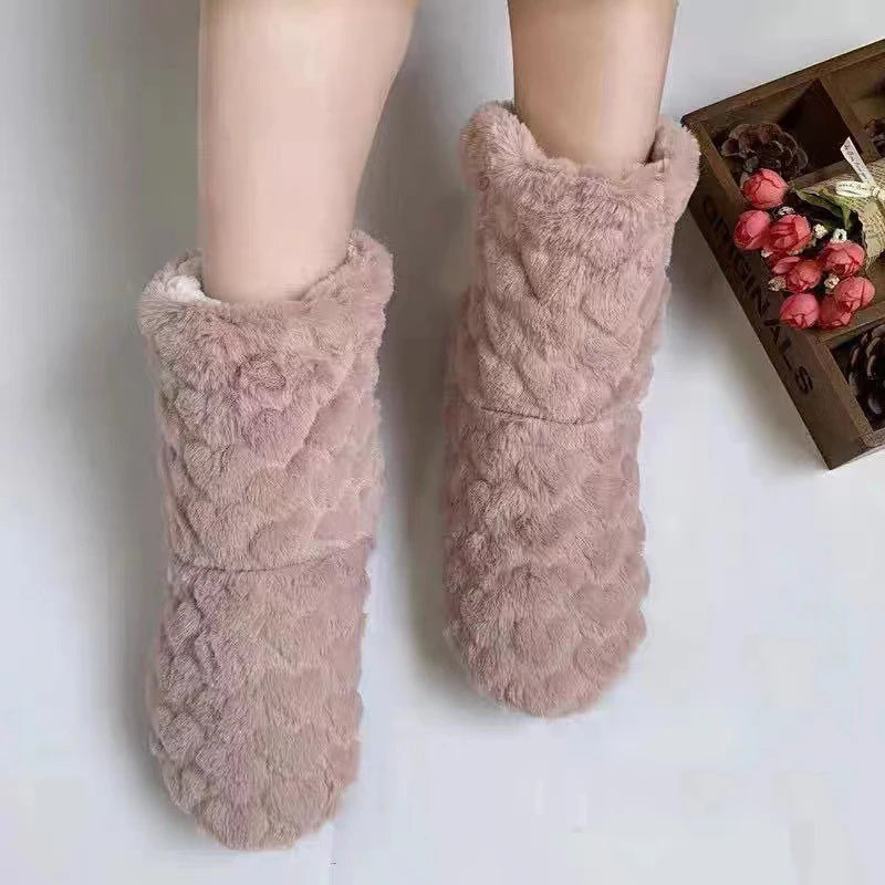 1 Pairs Women Slippers Autumn Winter Home Warm Padded Thickened Colorful Love Mid-calf Non Slip Women Floor Shoes Zapatos