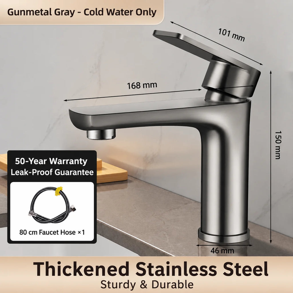 304 Stainless Steel Bathroom Sink Faucet Hot Cold Mixer Tap Single Handle Washbasin Water Faucet for Bathroom Vanity