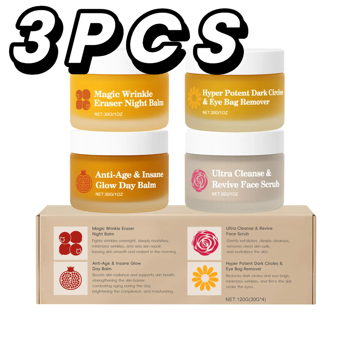 Korean 4in1 Day Night Facial Cream Set Remove Fine Line Shrink Pore Strengthen Firming Lasting Brighten Day Night Eye Care