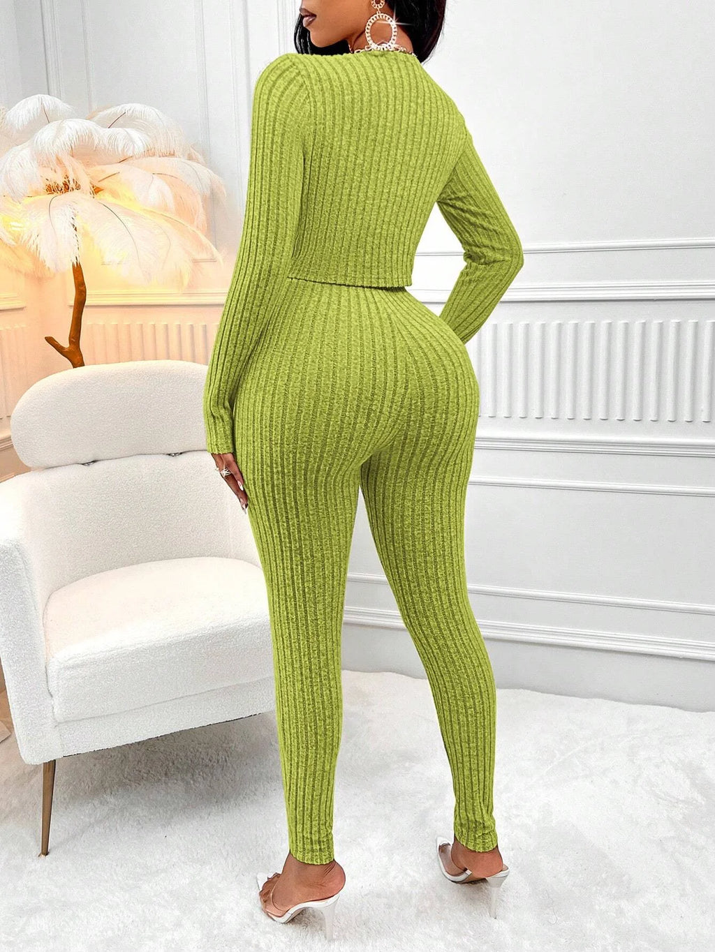 3-Piece Set of Solid Color Camisole, Front-Button Jacket, and Leggings