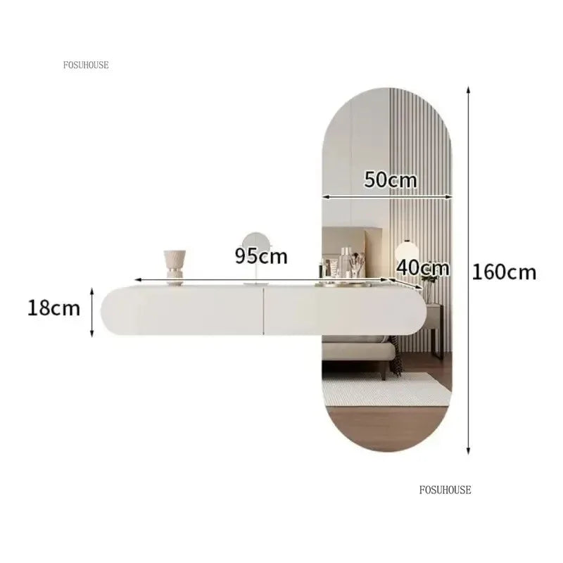 Cream suspended dressing table modern minimalist bedroom dressing table wall mounted dressing table mirror combination u q