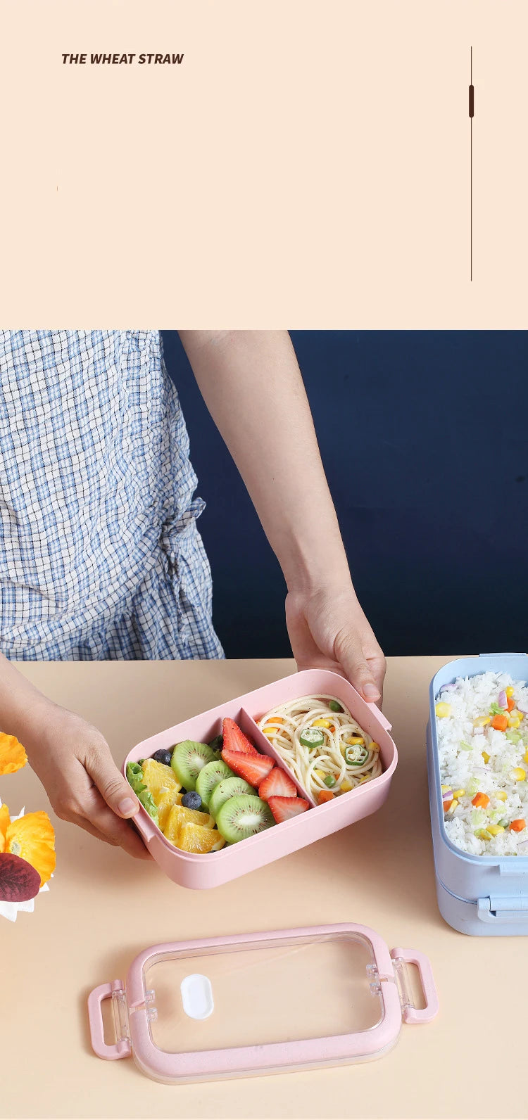 Kitchen Home Microwave Lunch Box Wheat Straw Dinnerware Food Storage Container Children Kids School Office Portable Bento Box