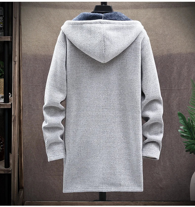 Men's Knitted Sweater Cardigan Thickened Fleece Hooded Casual Style Warm Outerwear Autumn Winter New Arrival Korean Version