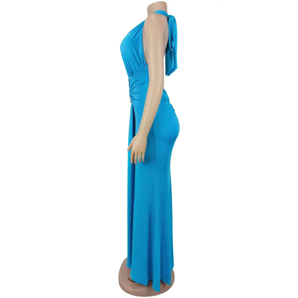 EINY Sexy Women White Halter Maxi Dress Elegant Backless Ruched Bodycon Long Gown Party Club Night Birthday Mermaid Dresses Y2K