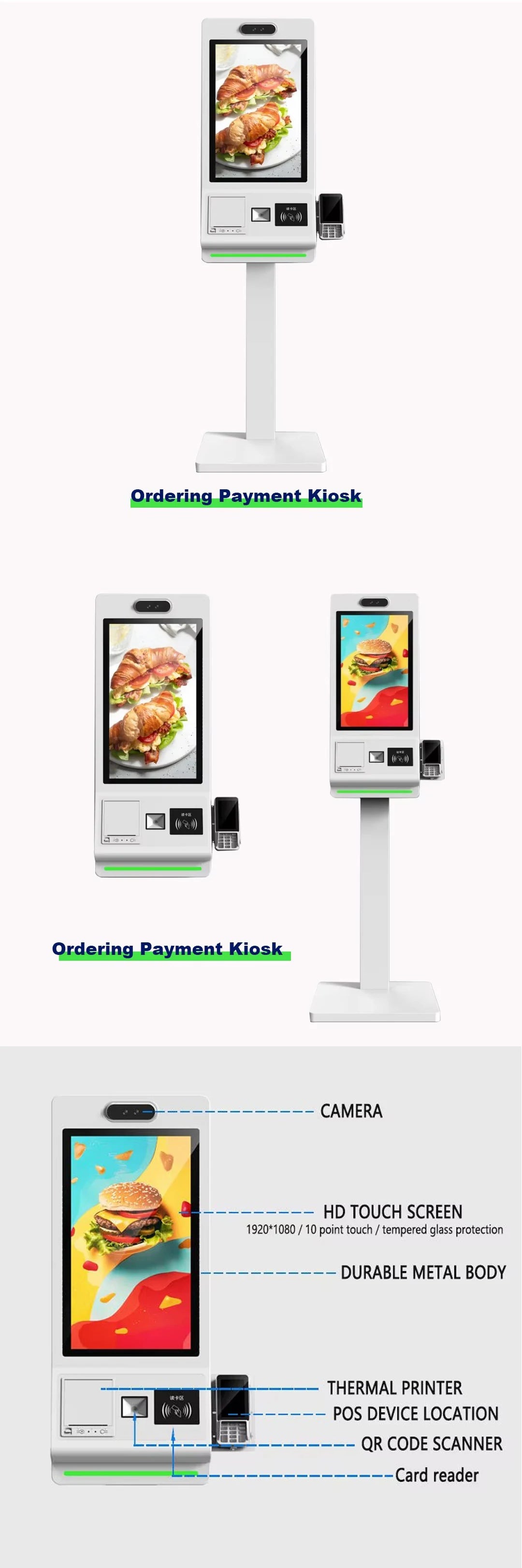 21.5/23.6/27/32 Inch Touch Screen Ordering Kiosk Windows Android Interactive Outdoor Self Ordering Payment Machine