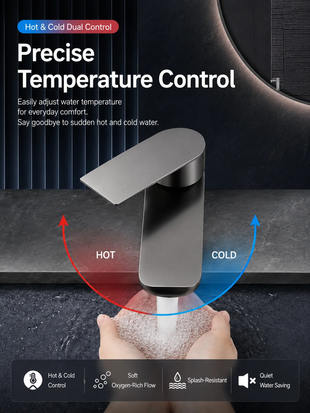 304 Stainless Steel Bathroom Sink Faucet Hot Cold Mixer Tap Single Handle Washbasin Water Faucet for Bathroom Vanity