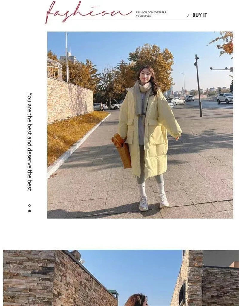 2024 New Korean Women's Jacket Winter Parkas Loose Hooded Cotton Padded Female Long Down Jacket Thicken Oversize Puffer Coats