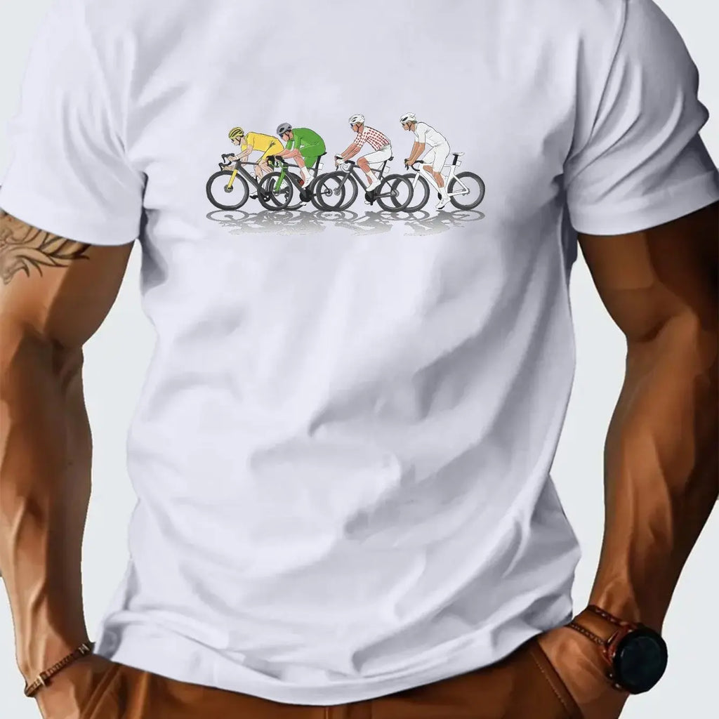 Men's Tour de France cycling pattern T-shirt, breathable moisture-wicking short-sleeved round-neck casual formal T-shirt